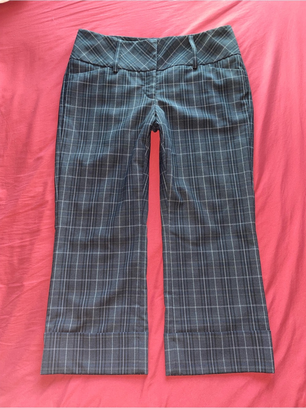 Express Y2K Gray Plaid Low Rise Wide Leg Capris Editor 4 Academia Chic Office